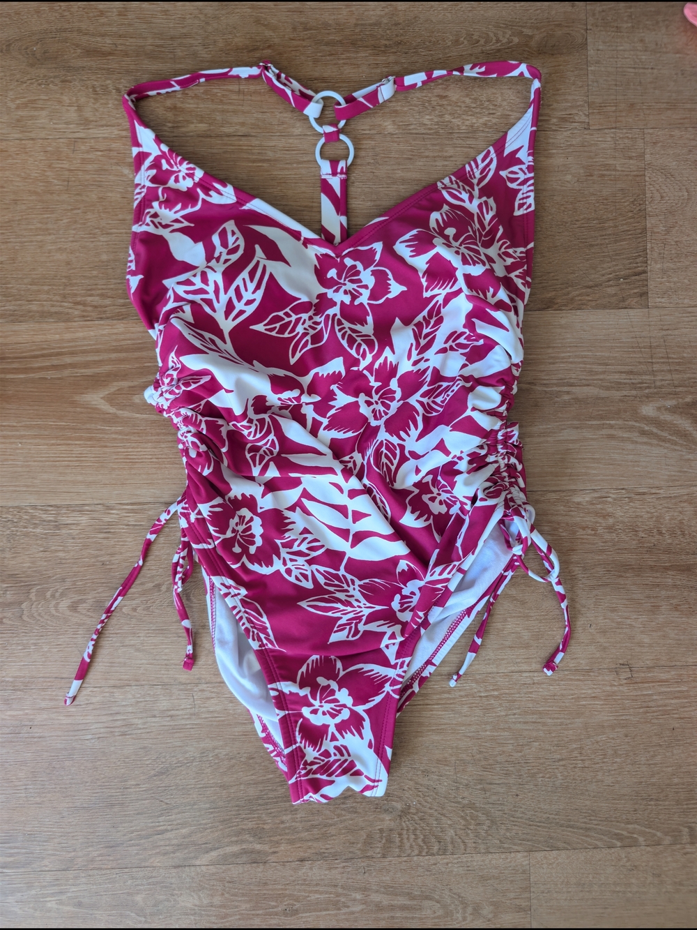 Kona Sol Pink and White Floral Women's One-Piece Swimsuit